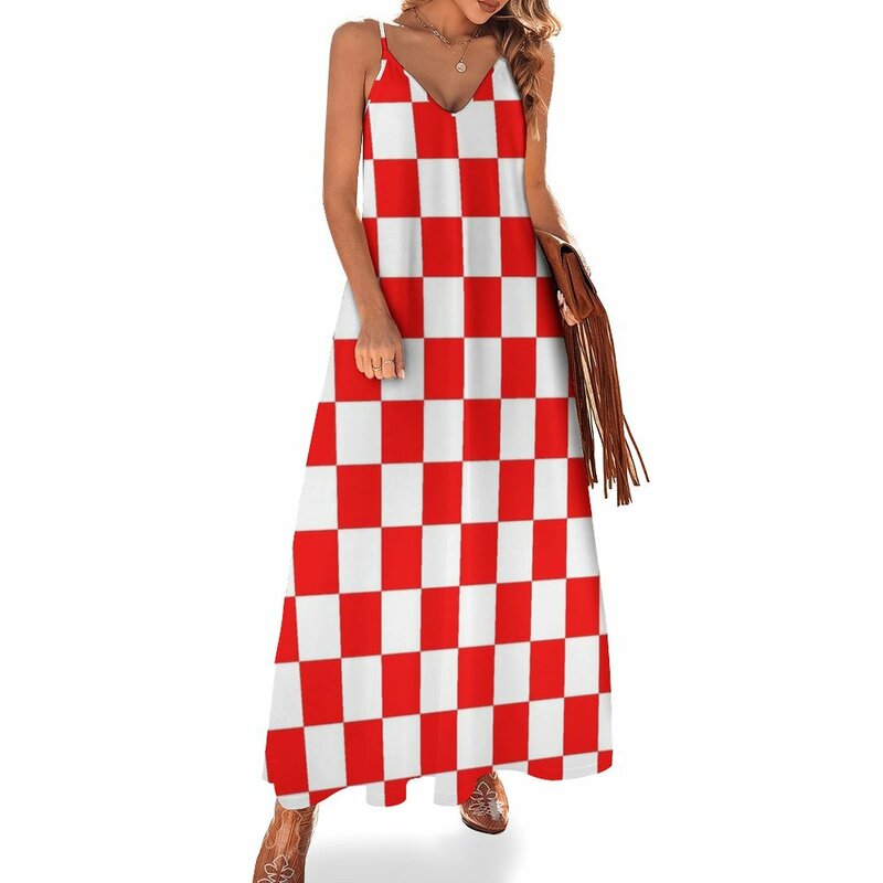 Gaun tanpa lengan kotak-kotak Kroasia gaun elegan wanita gaun pesta pakaian wanita musim panas 2023