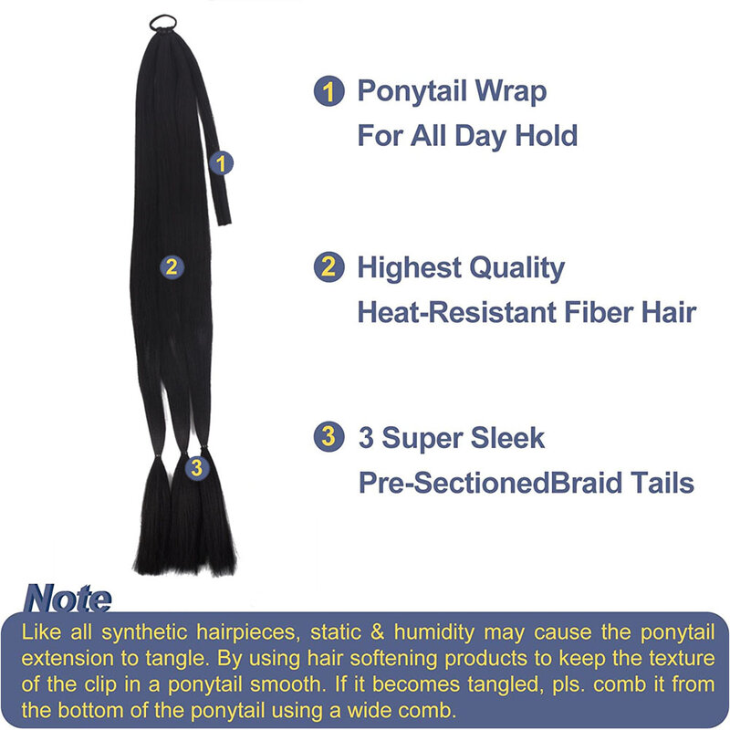 Extensiones de coleta trenzada sintética de 40 pulgadas de largo con lazo de pelo para mujer, postizo recto negro y marrón Natural