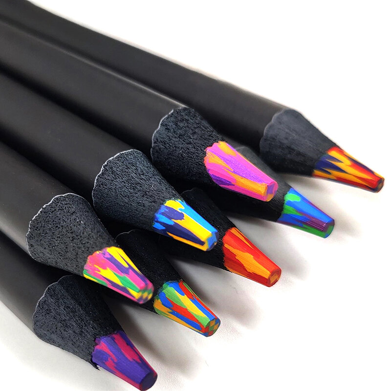 1ชิ้น4/7/8/12สีดินสอสีรุ้งไล่ระดับสีดินสอสีจัมโบ้หลากสีสำหรับศิลปะการวาดภาพการระบายสีการร่าง