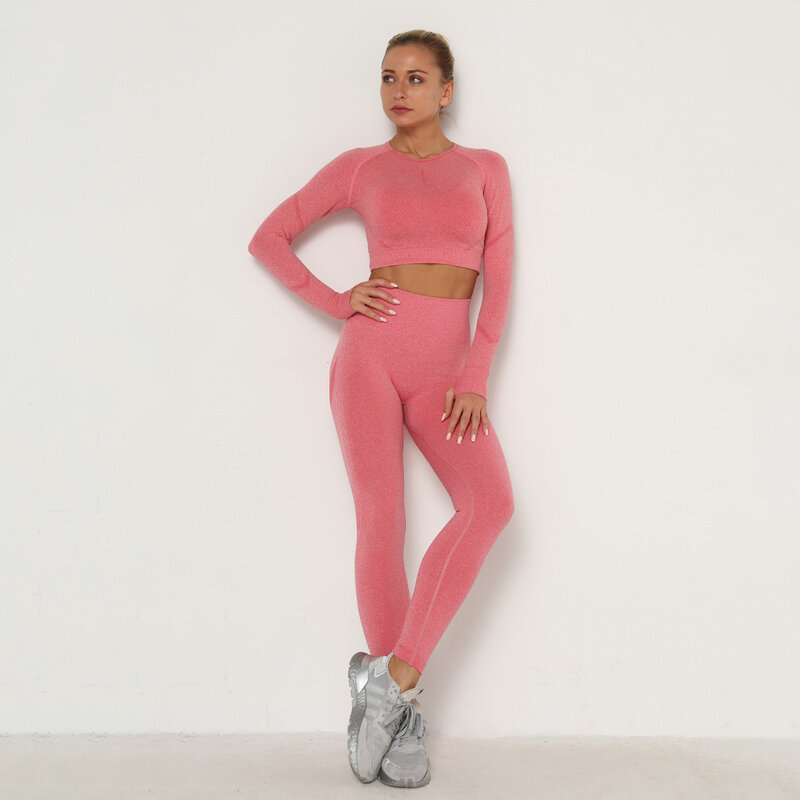 European and American Seamless Women's Casual Yoga Clothes Hip-lifting High-waist Fitness Tight-fitting Long-sleeved Sports Suit