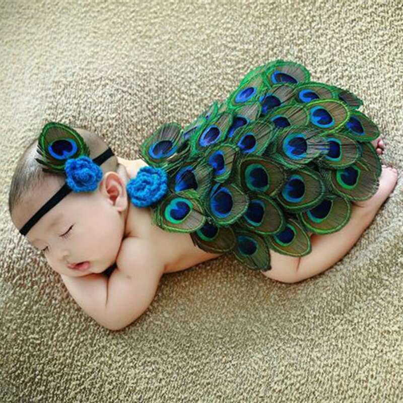 Pavão pena Headwear para o bebê recém-nascido, Fotografia Vestuário, Animal Modeling Theme, Photo Props