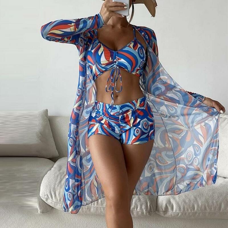 Damski zestaw Bikini kwiatowy zestaw Bikini we wzory z spodenki z wysokim stanem Tankini Push Up na letnie stroje plażowe dla kobiet