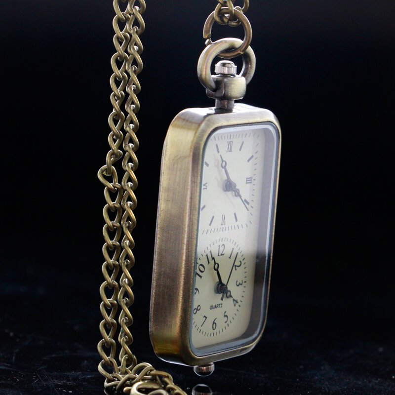 2023 New Rectangular Design Pocket Watch Pendant Creative Necklace Quartz Clock Gifts For Children Women Men Dropshipping