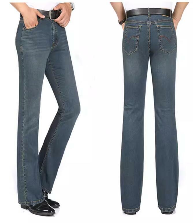 سروال جينز مطاط متوسط الخصر للرجال ، بنطلون جينز ، مقاس ضيق ، بنطلون متوهج ، موضة ، ربيع ، خريف