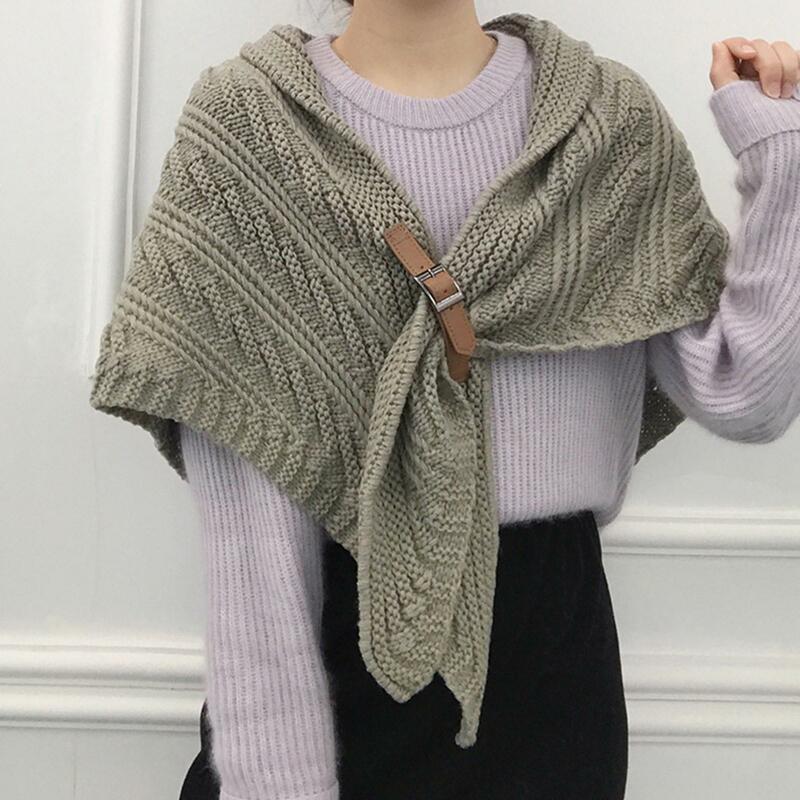3 Colors Women's Autumn Winter Warm Knitted Shawl Wraps Tippet Scarf Ponchos Capes Thermal Cloak Triangle Leather G6O2
