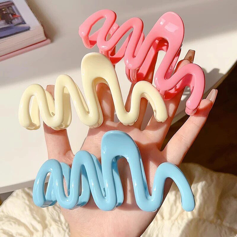 1PC Dopamine Creamy Color Geometry Wave Line Back Head Hair Claw Hair Claw Clip Women Girl Hairpin Ponytail Hair Accessories