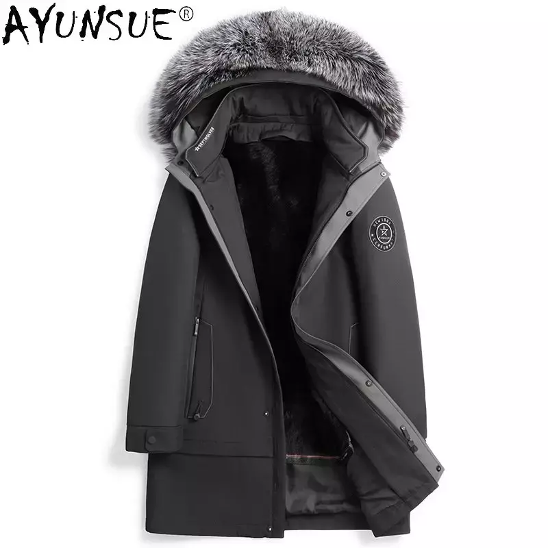 Winter Parkas Men's Fur Coyote Fur Inner Silver Fox Fur Collar Detachable Zipper Warm Coat Thick Clothes Men Clothing FCY4803