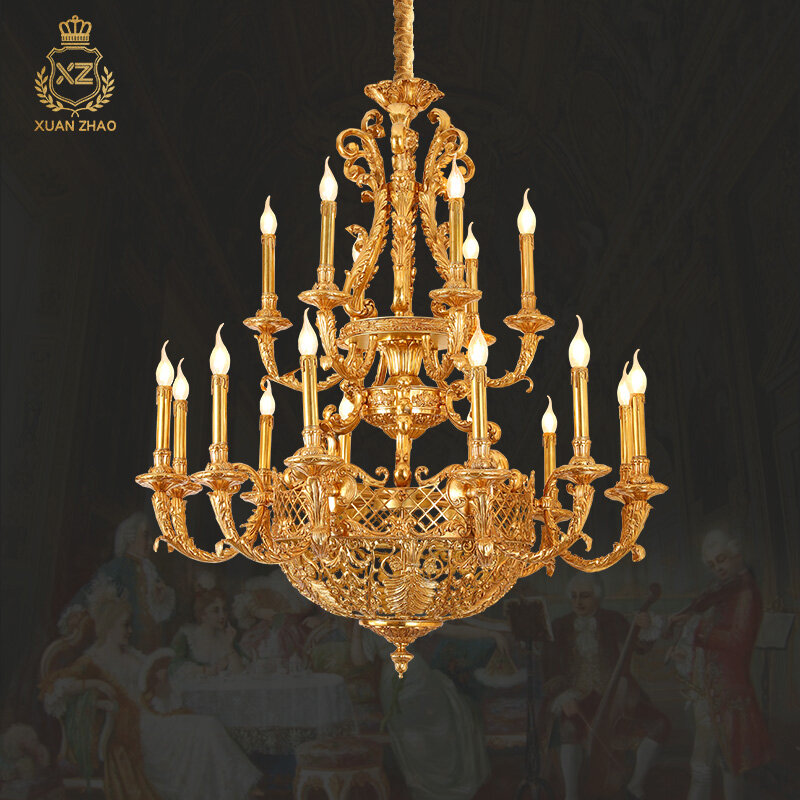 Xuanzhao royal empire estilo cobre lâmpada do teto luzes pingente de luxo grande tamanho bronze lustre luxo enormes lustres