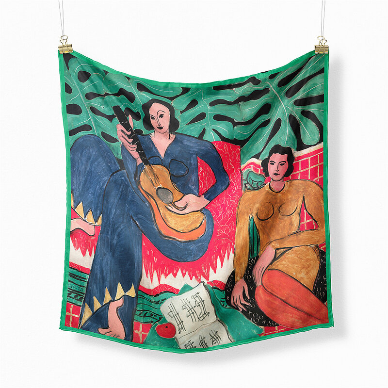 Hai Dây Lụa Vuông Khăn Choàng Cổ Người Phụ Nữ Henri Matisse Nhạc Tranh Hijabs Lụa Foulards Bốn Mùa Đầu Bộ Áo Liền Quần Cổ 53CM