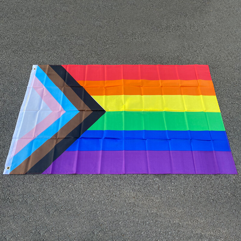 Aerlxemrbrae bandiera arcobaleno 150 x90cm Banner 100D occhielli in poliestere lgbt Gay Rainbow Progress Pride Flag