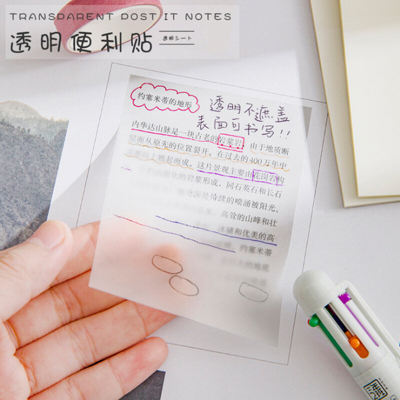 50sheets Transparent Sticky Note  Stationery Sticky Notes Sticky Tabs  Office Accessories  Memo Pad  Cute PET Paper for Student
