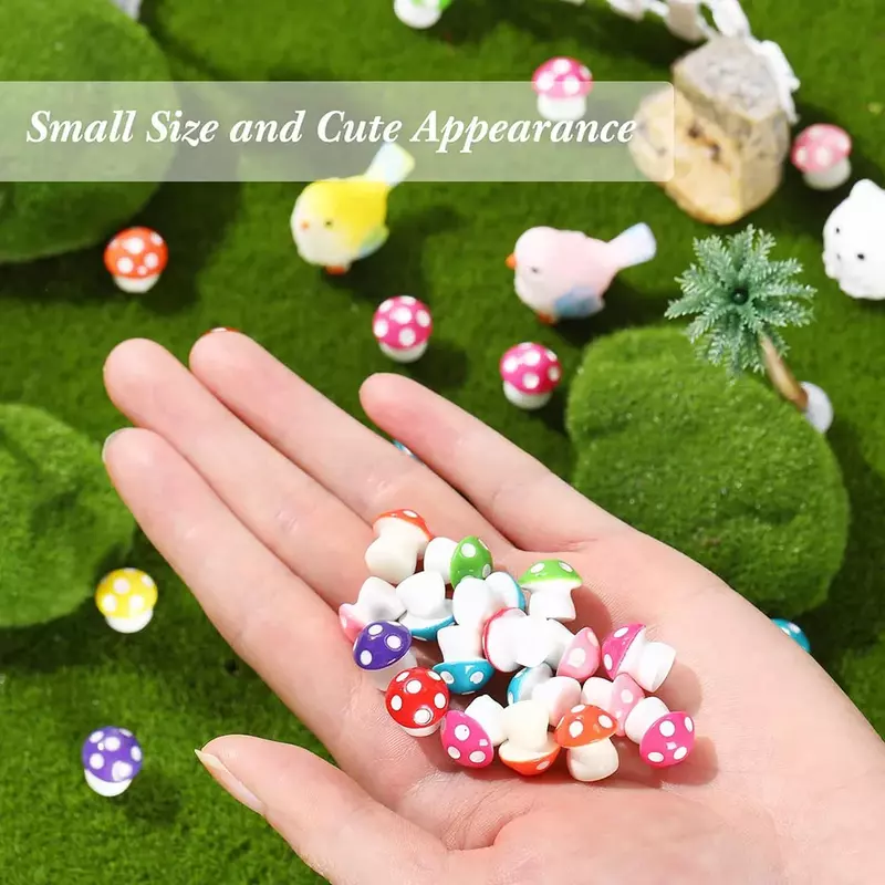 100 шт., миниатюрные фигурки маленьких грибов, разноцветные внутренние искусственные украшения для сада