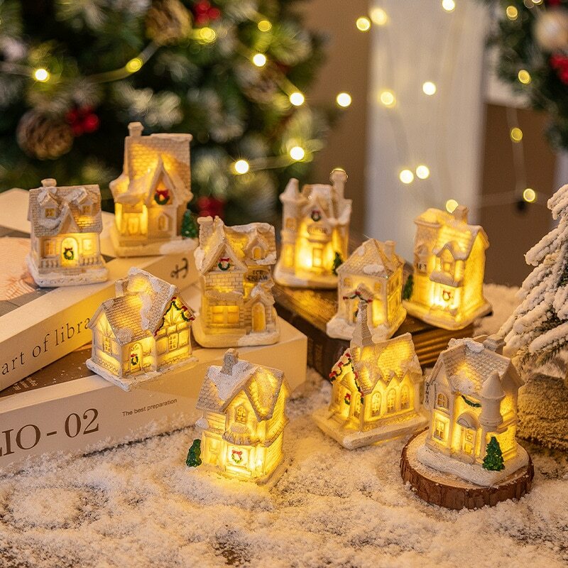 ไฟ LED รูปทรงบ้านในหมู่บ้านสำหรับตกแต่งงานปาร์ตี้คริสต์มาสแบบทำมือตกแต่งขนาดเล็กพร้อมโคมไฟ