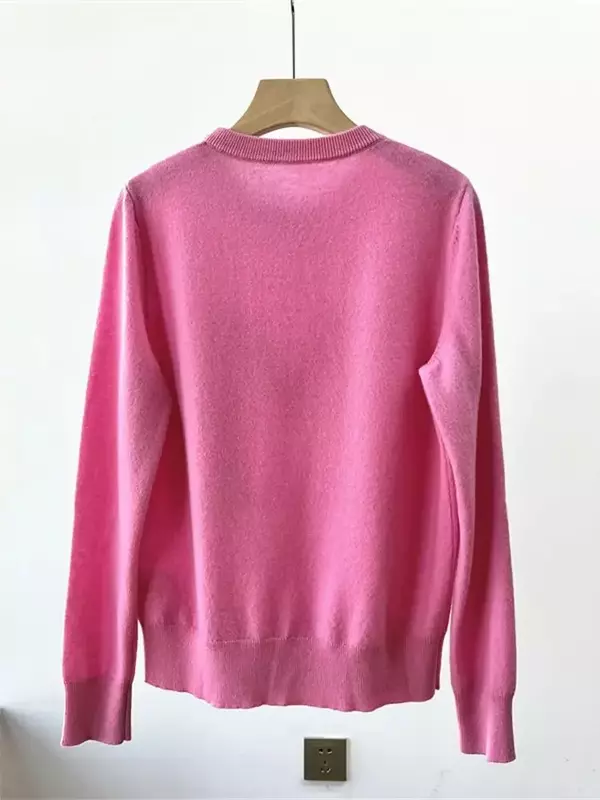 Damski sweter z dzianiny 100% kaszmirowy wzór litera w jednolitym kolorze prosty jesienno-zimowy nowy długi sweter z rękawem z okrągłym dekoltem