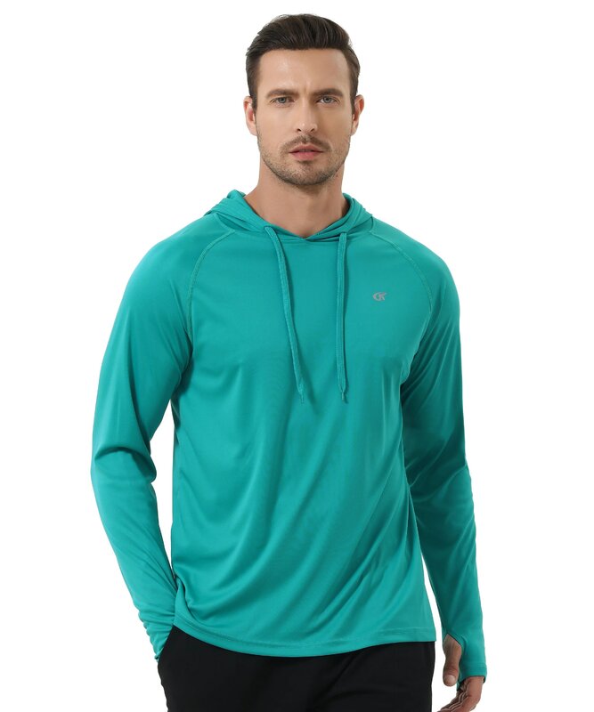 남성용 여름 낚시 셔츠, 긴 소매 UPF 50 + 래쉬가드 후드, 러닝 하이킹 조거 셔츠, 냉각 후드