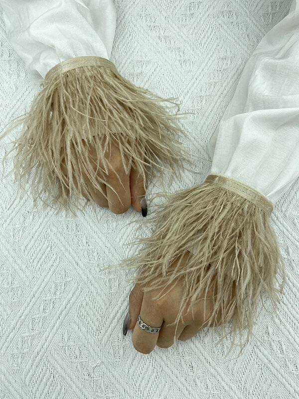 Puños de plumas de avestruz para mujer, pulseras Slap de piel Real de 5cm, puños de camisa, abrigo, pulsera de plumas Sexy, accesorios de guantes, 1 pieza
