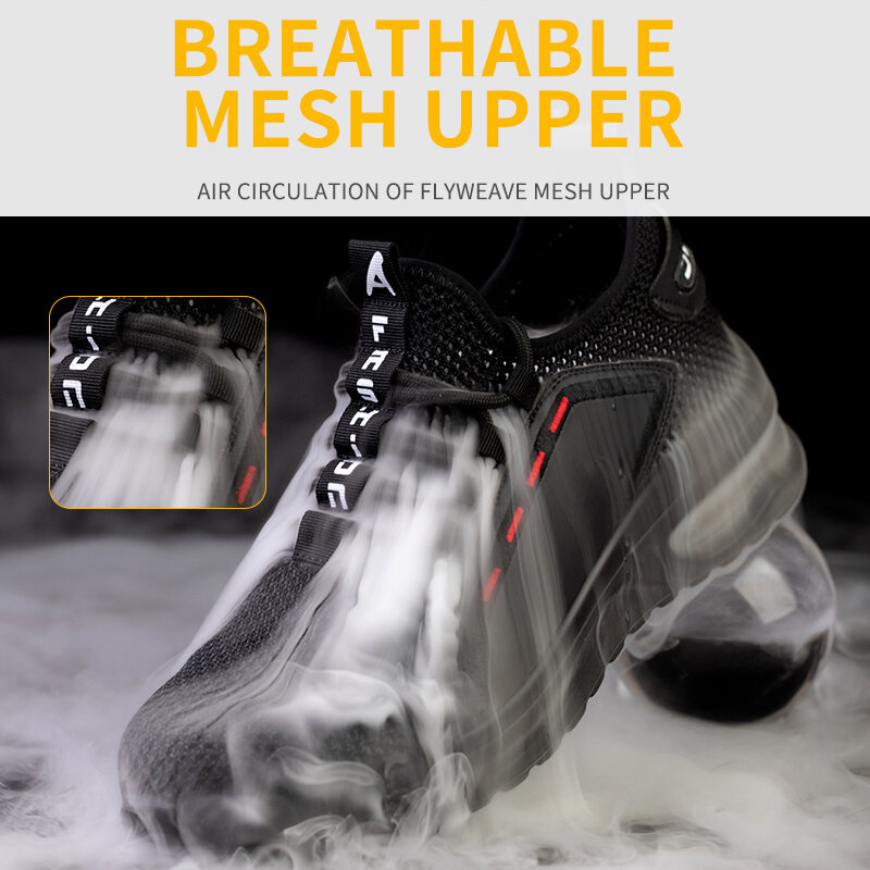 Calçado de trabalho industrial antiperfurante masculino, calçado de segurança indestrutível, calçado desportivo de aço, almofada de ar, verão, 2023