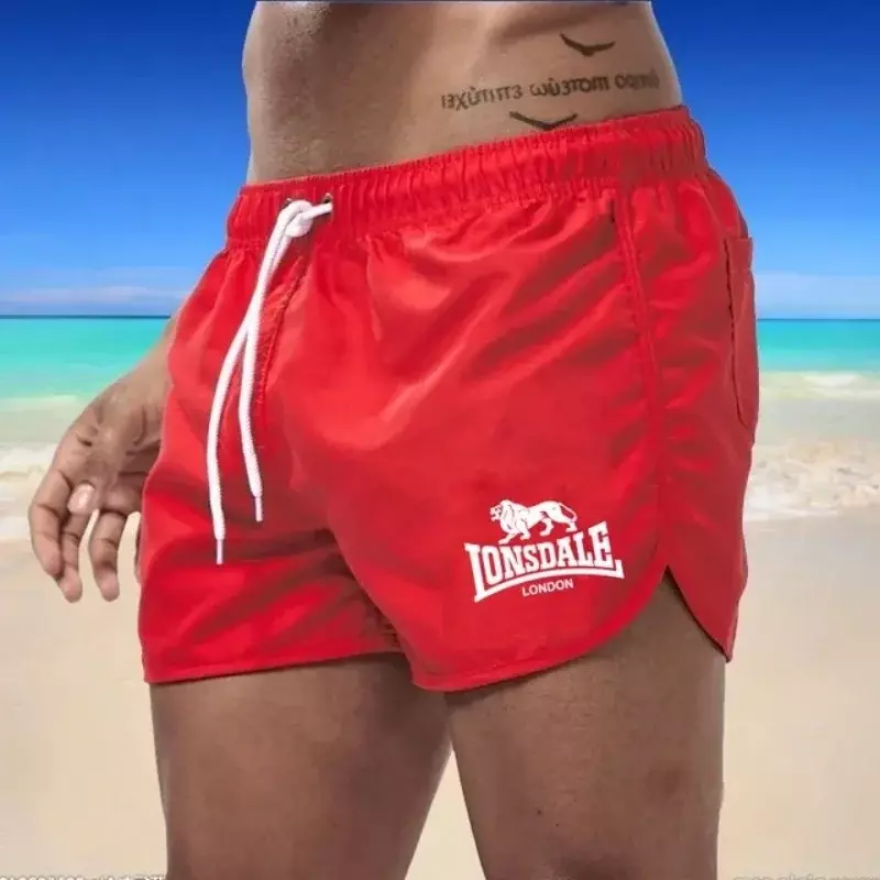 Новые летние мужские пляжные шорты Lonsdale, спортивные беговые шорты с принтом, Шорты для плавания, быстросохнущие спортивные пляжные шорты
