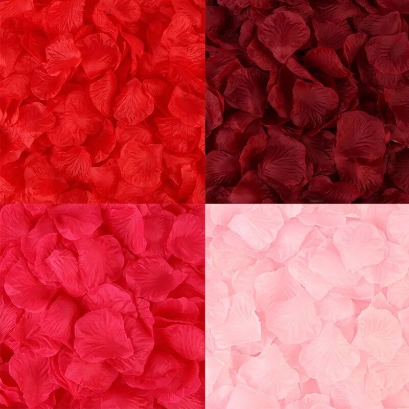 Pétalos de rosa artificiales para decoración romántica, pétalos de rosas artificiales de color rojo, blanco y dorado, para fiesta de boda, 100 piezas