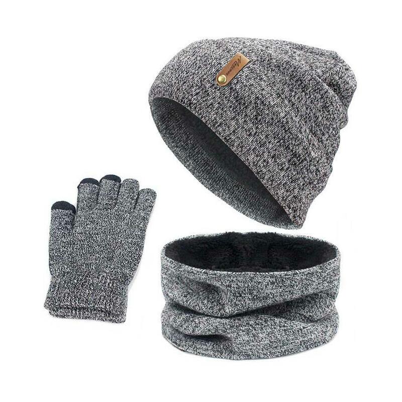 Комплект из 3 предметов, Мужская шапочка для девочек, шарф, вязаные перчатки, зимний теплый комплект
