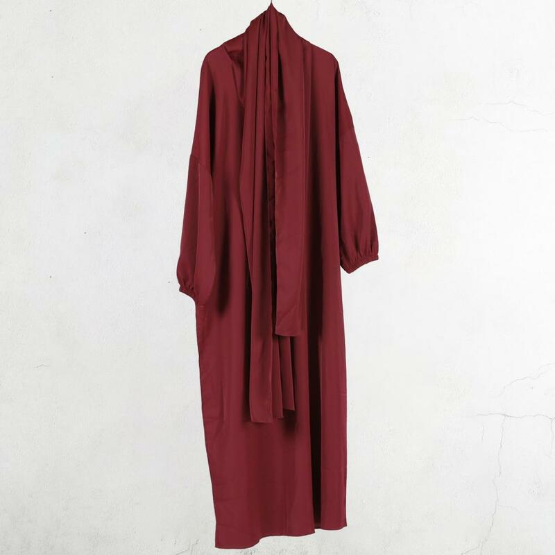 Plus Size Chic traditionelles Kleid mit Turban knöchel langen Maxi kleid Gebets kleidungs stück