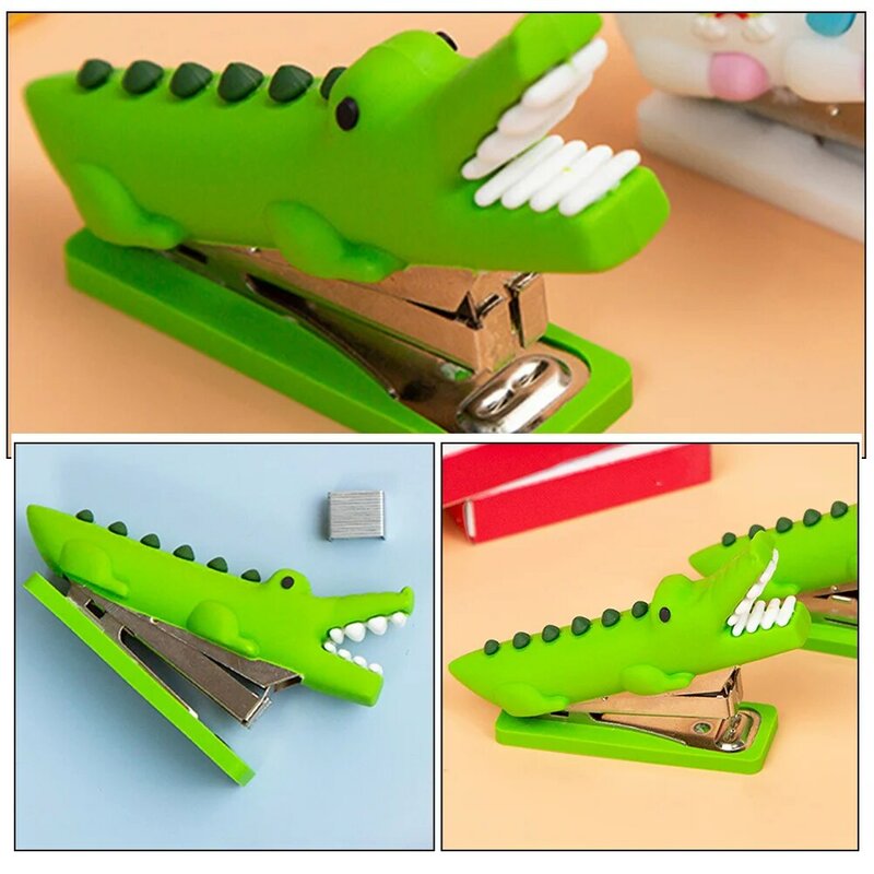 Grampeador de crocodilo para crianças, animal bonito, mesa engraçada, portátil, mini portátil, prêmio escolar, papelaria de escritório