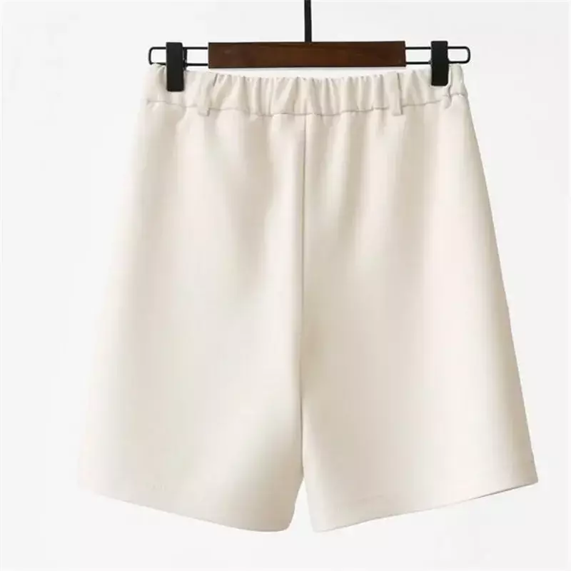 Pantalones cortos finos para mujer, traje Beige de cintura alta, holgados, piernas anchas, rectos, para oficina, novedad de verano 2024
