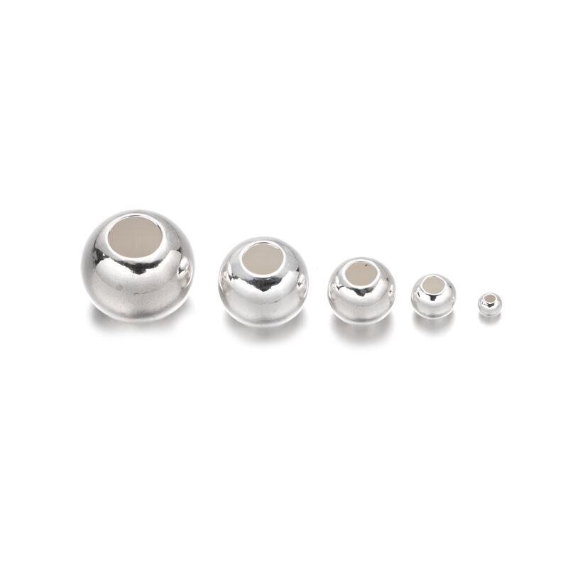 925 Sterling Silver 2-10MM Round Ball Spacer Loose Bead For DIY Bracelet Necklace Jewelry Making Accesories Supplies Craft Charm