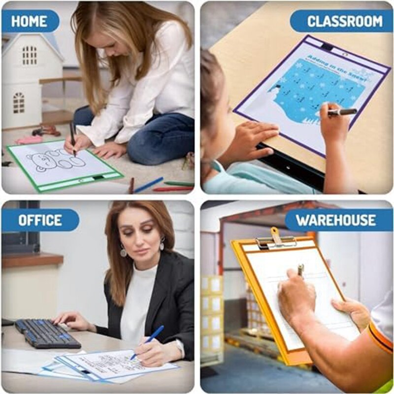 Dry Erase Pockets Reusable Sleeves 10X13, Sleeves Classroom Dry Erase Pouches Write And Wipe Pockets Erasable Pockets Durable