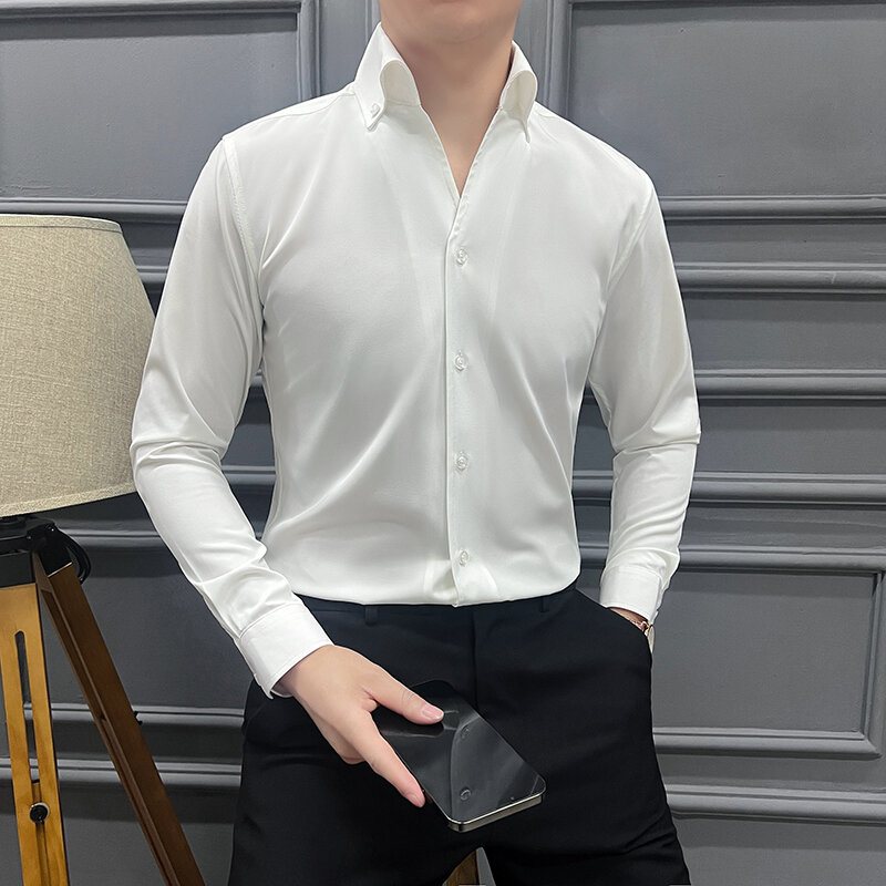 Рубашка мужская приталенная с длинным рукавом, деловая офисная классическая, брендовая одежда, 3XL-M, лето