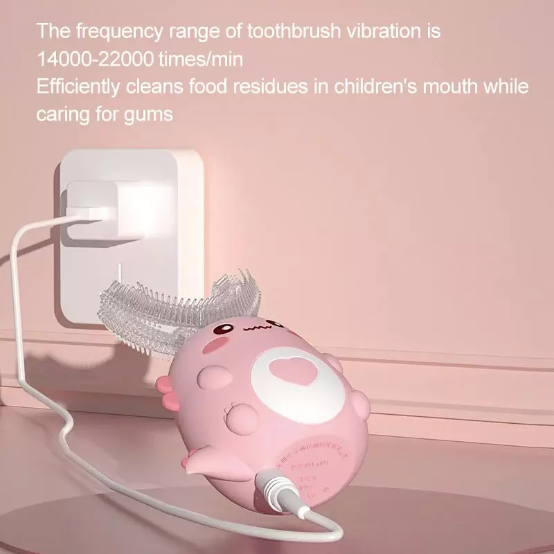 어린이용 전기 U자형 칫솔, 360 도 음파 칫솔, 스마트 치과 칫솔, 방수 치아 미백
