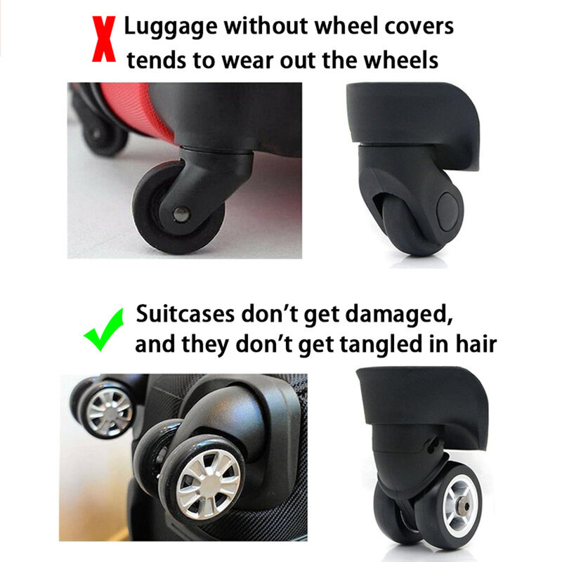 Juste de protection en silicone pour roues de bagage, anti-usure, épais, roues de Bergame, roulette, chaussures, accessoires de bagages, bruit SAP, 8 pièces