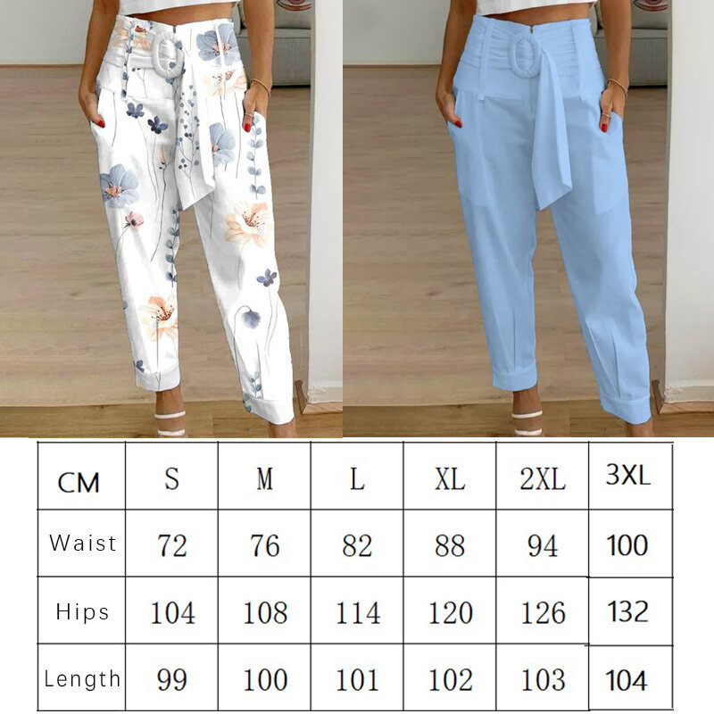 Spodnie damskie wiosna lato nowe casualowe proste spodnie kieszonkowe z wysokim stanem modne jednokolorowe/drukowane biurowe spodnie haremowe