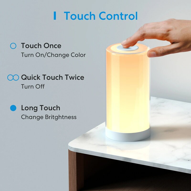 Meross โคมไฟตั้งโต๊ะอัจฉริยะ, โคมไฟ LED Wi-Fi 6W lampu tidur หรี่แสงได้เซ็นเซอร์สัมผัสข้างเตียงรองรับ Alexa Google Assistant