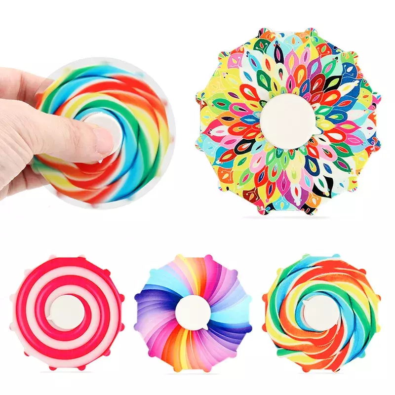Novelty funny Fingertip Stress Relieving Toys Double-sided UV Printed Spinning Disc Candy-coloured Fingertip Gyroscope Kids Toys