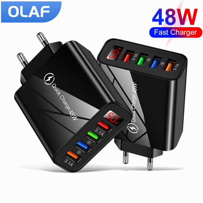 Olaf-cargador USB con pantalla LCD, adaptador de carga rápida QC 3,0 para iPhone 13, 12, Samsung S10, Huawei P30