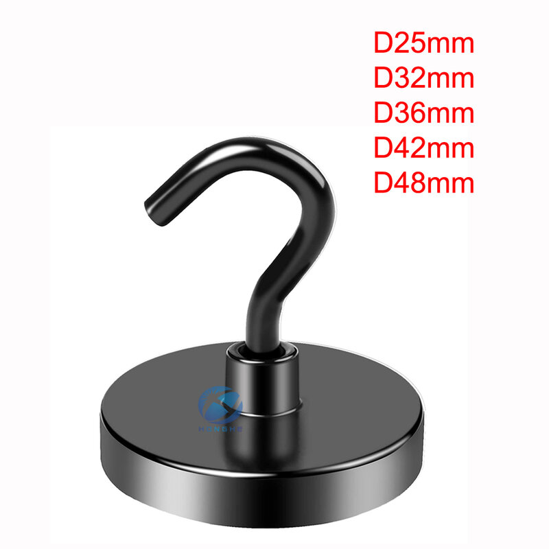 d36mm Black Magnet Hooks with Epoxy Coating, Heavy Duty,  Super Strong, Suitable for Home, Kitchen, Workplace, Office,