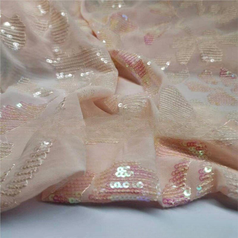Embroidered Sequined Chiffon Fabric Diy Hand-Made Sewing Polyester Fashion