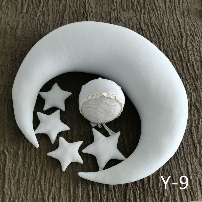6 peças adereços para fotografia bebê recém-nascido posando auxiliares feijão lua travesseiro estrelas conjunto chapéu