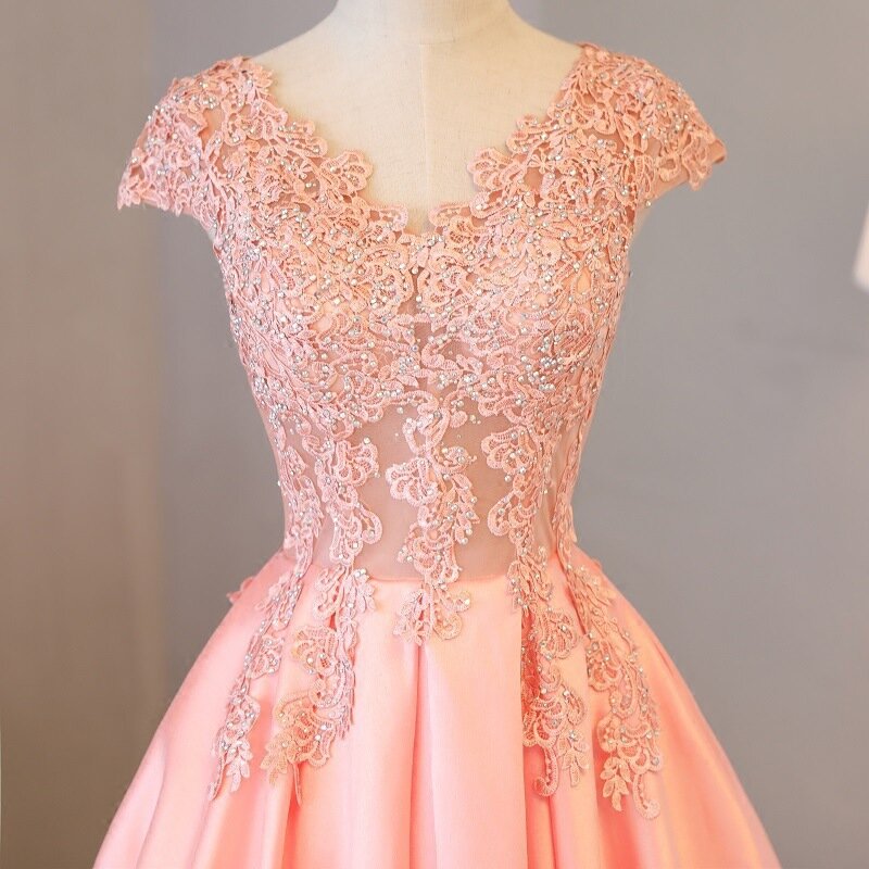 J139 New 2024 Sweet Memory Pink Formal Dresses for Prom Satin Lace Floor Length Wedding Party Dress Long Cocktail Gown