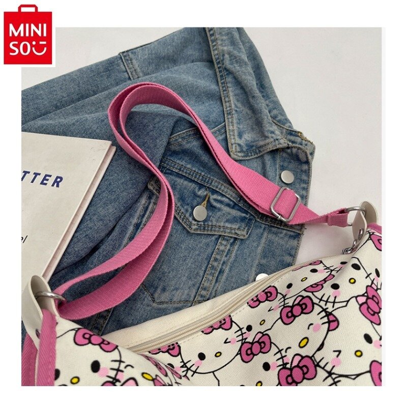 Miniso-女性のためのカジュアルな言葉のハンドバッグ,高品質のキャンバスの下着の収納,大容量,クロスボディバッグ