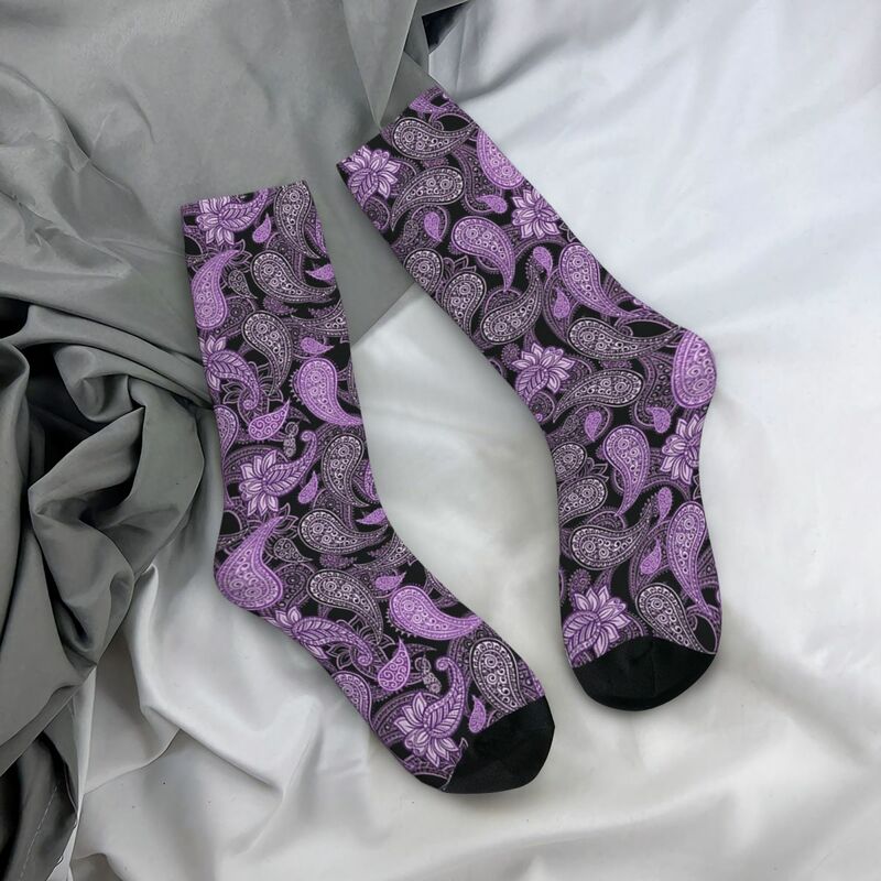 Chaussettes Paisley violettes Harajuku, bas absorbant la sueur, chaussettes longues toutes saisons, accessoires pour cadeaux unisexes