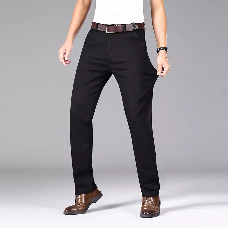 2024 męskie regularny krój biznesowe czarne spodnie dżinsowe luksusowe cienkie dżinsy Casual Stretch modne spodnie męskie