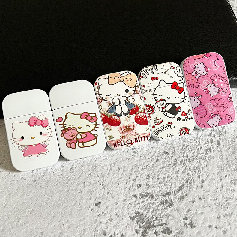 헬로 키티 고양이 핑크 라이터, 창의적 라이터, 카와이 마이멜로디 쿠로미 시나모 산리오 방풍 레드 플레임 라이터, 빠른 배송