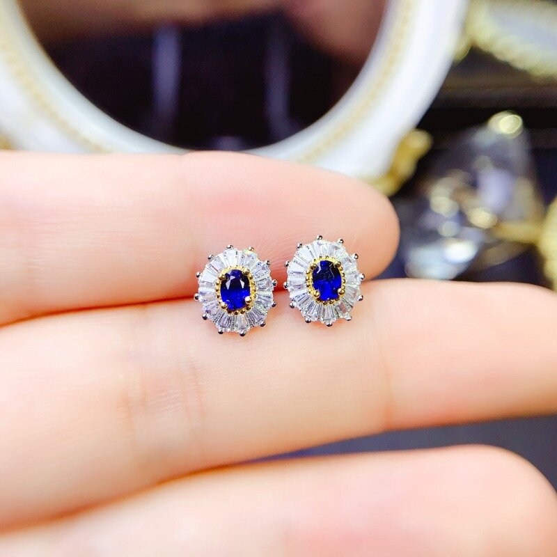 YULEM New Arrival Fashion Natural Sapphier Studs Earring 3x4mm with Silver 925 for Women Daily Wear