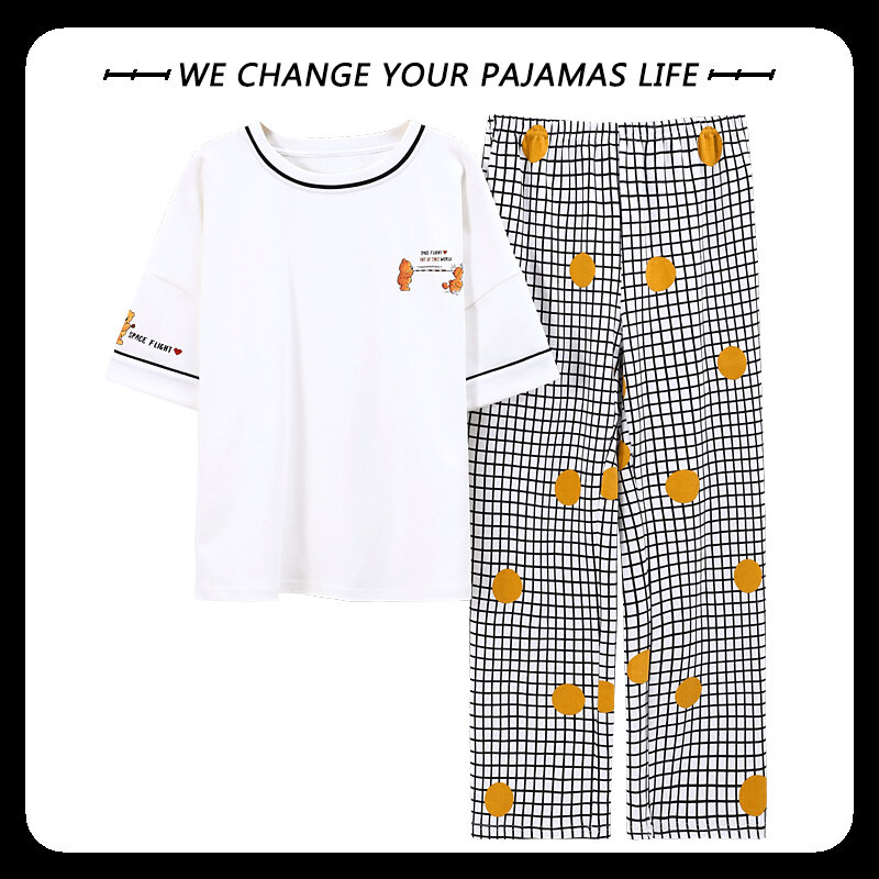 Conjunto de pijama de algodón para mujer, ropa de dormir corta, moda coreana, para el hogar, envío directo