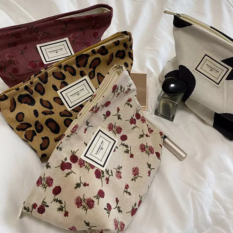 Bolsa de cosméticos con estampado de flores Retro para mujer, bolsa de lavado de lona de gran capacidad, bolsa de cosméticos de viaje, bolsas de almacenamiento de maquillaje