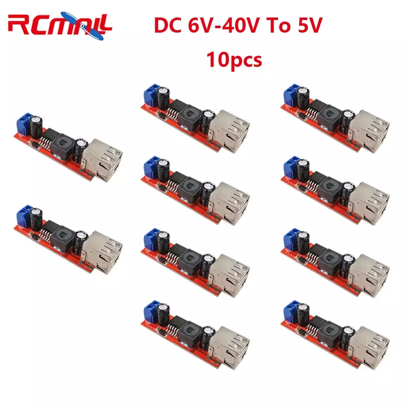Rcmall 10Pcs Step Down Converter Module Dc 6V-40V Naar 5V 3A Dubbele Usb Charge voor Voertuig Auto Charger