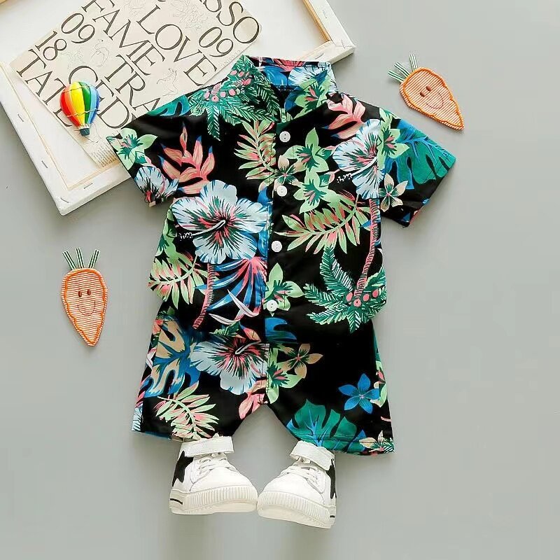 Baby Boy's Summer Fashion Print Clothes Set, camisa de criança top e shorts, conjunto de roupas infantis, ternos infantis, 2pcs