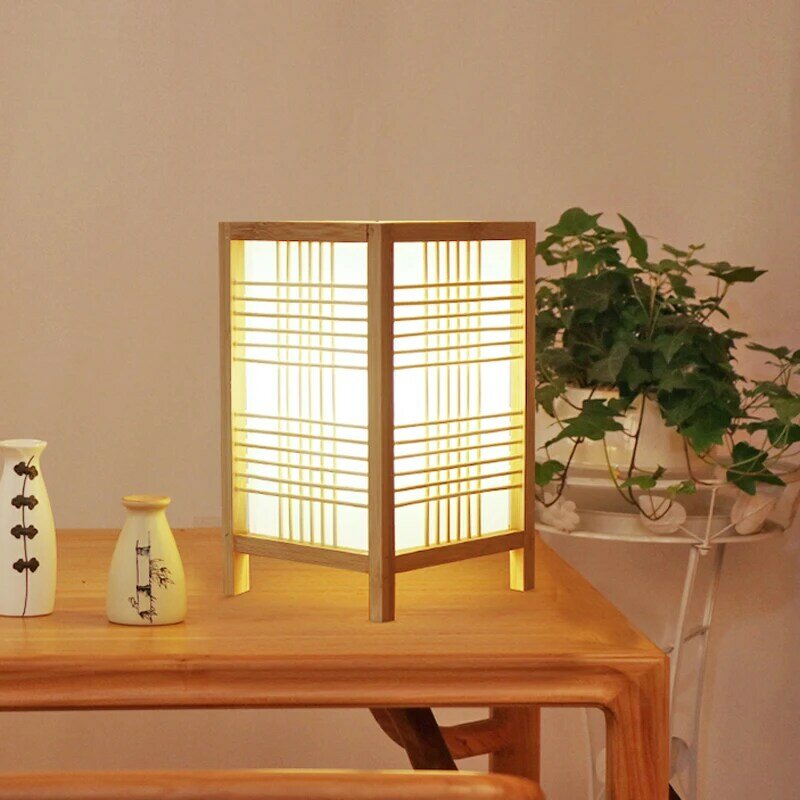 Produk Tenun Bambu Lampu Meja Belajar Kamar Tidur Sederhana Lampu Meja Samping Tempat Tidur Lampu Meja Jepang Dekorasi Seni Bambu Hangat